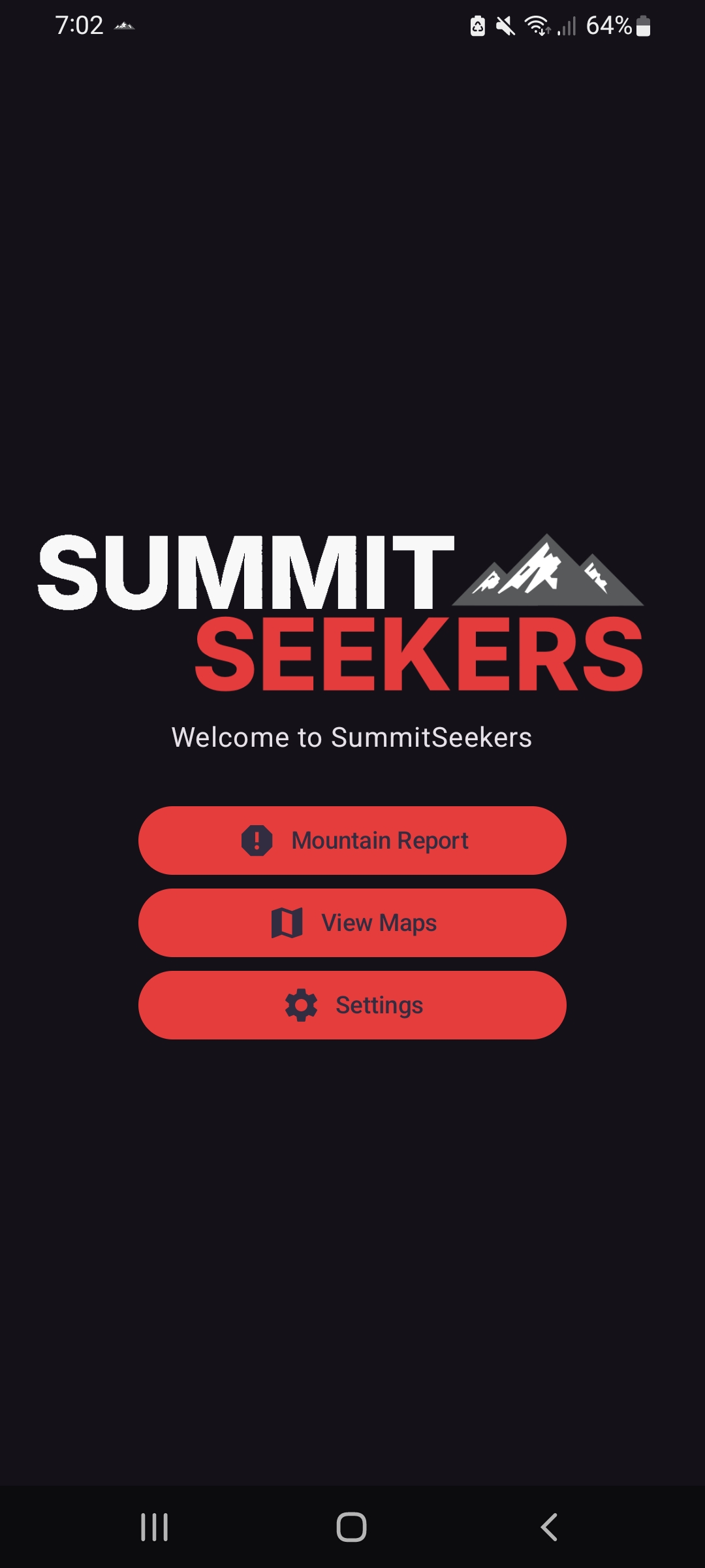 SummitSeekers – Home screen