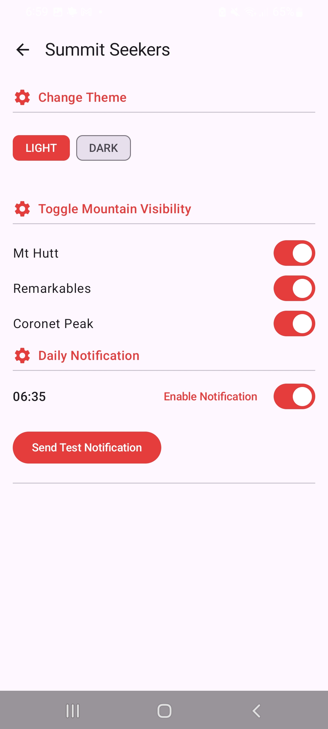 SummitSeekers – Settings light